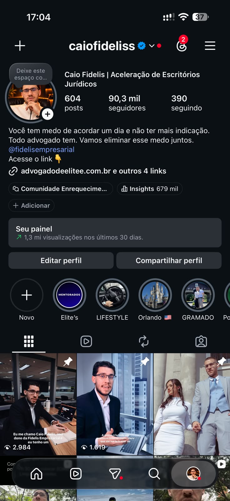 Perfil de Caio Fidelis no Instagram